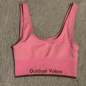Outdoor Voices Ribbed Sports Bra in Bubblegum Size Small